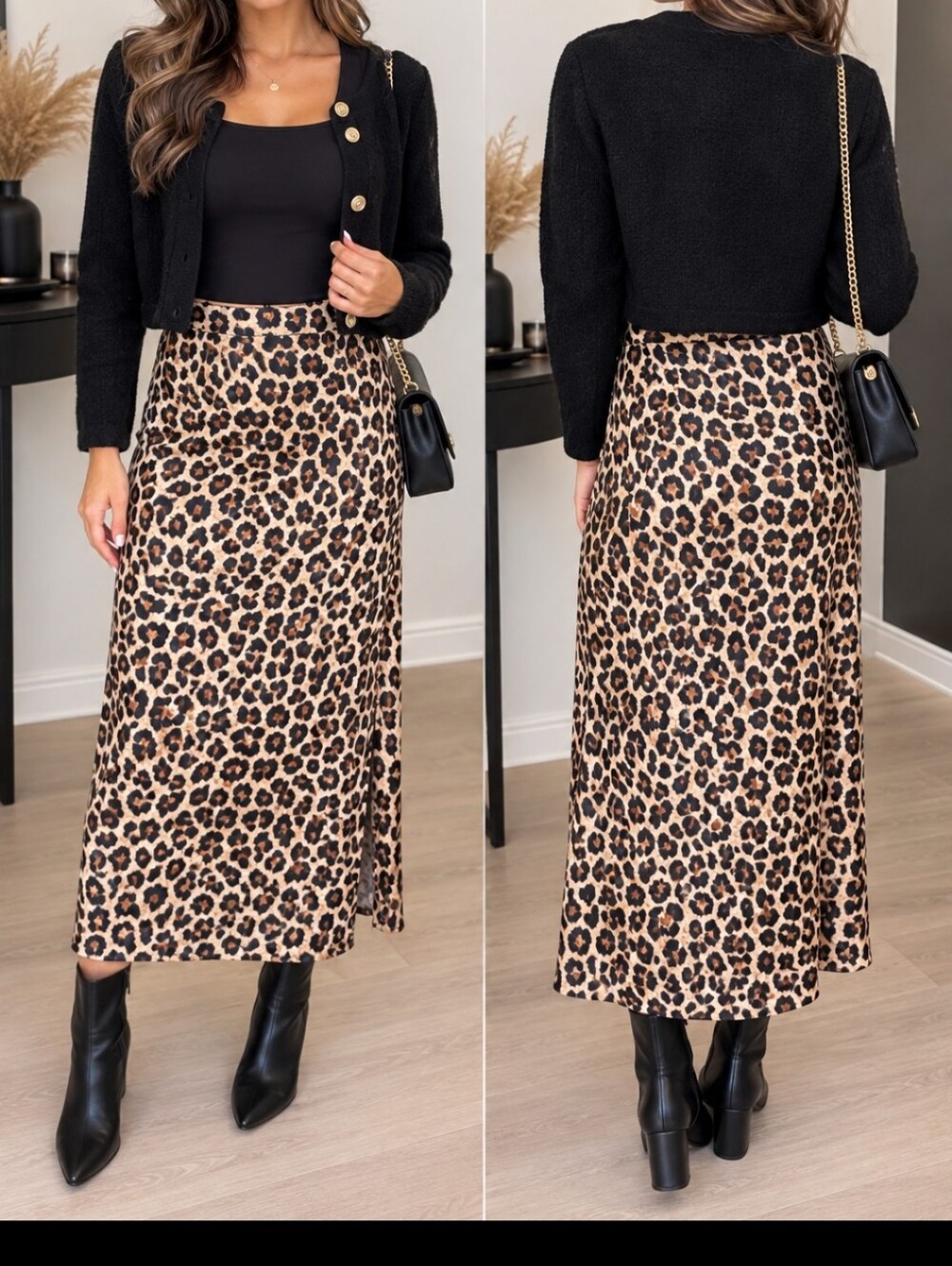 Leopard Print  Skirt - Black/Tan
